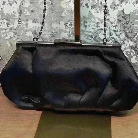Black and Gunmetal Clutch with Removable Metal Chain Strap - Picture 1 of 7